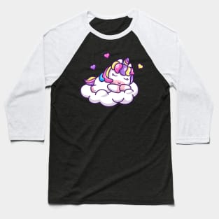 Cute Unicorn Sleeping On Cloud Cartoon Baseball T-Shirt